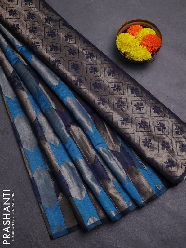 Cs Blue & Navy Blue Semi Dupion Saree