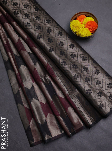 Wine & Black Semi Dupion Saree