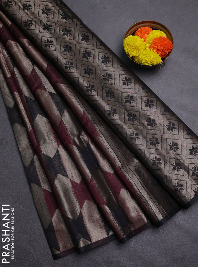 Wine & Black Semi Dupion Saree