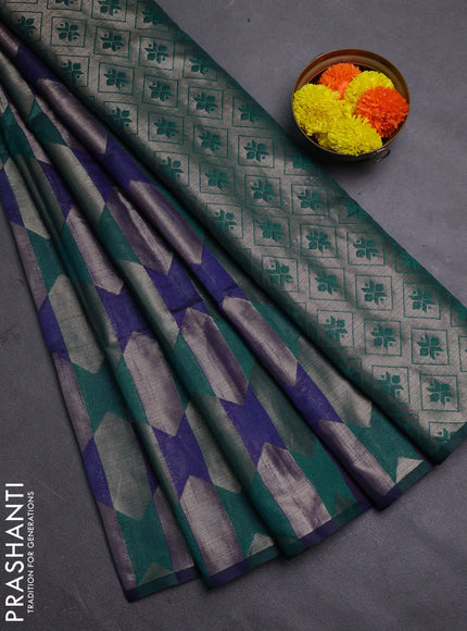 Navy Blue & Peacock Green Semi Dupion Saree