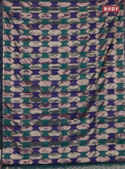 Navy Blue & Peacock Green Semi Dupion Saree