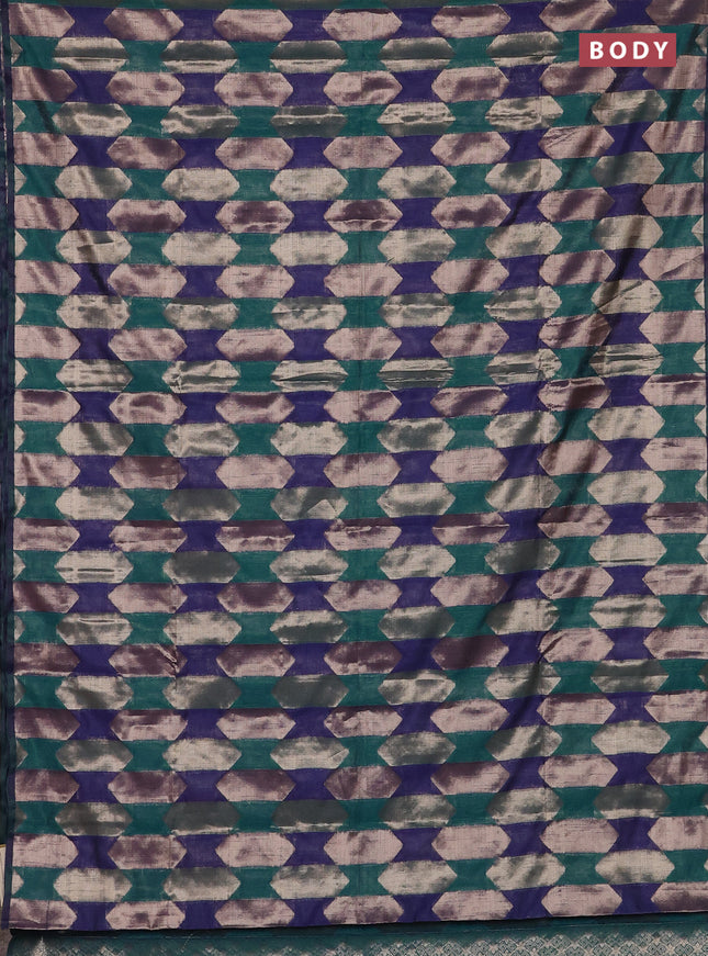 Navy Blue & Peacock Green Semi Dupion Saree