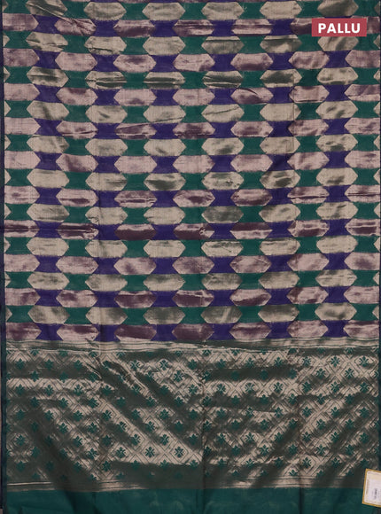 Navy Blue & Peacock Green Semi Dupion Saree