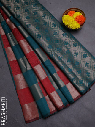 Maroon & Peacock Green Semi Dupion Saree