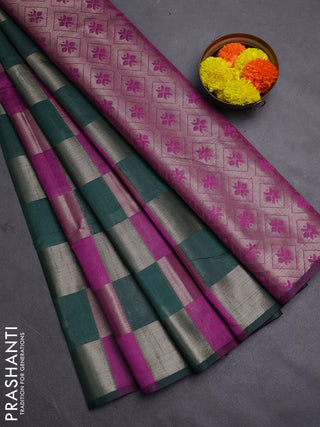 Green & Magenta Pink Semi Dupion Saree