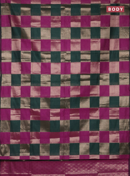 Green & Magenta Pink Semi Dupion Saree