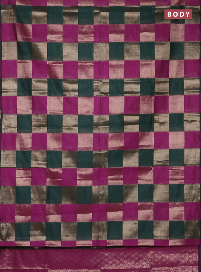 Green & Magenta Pink Semi Dupion Saree
