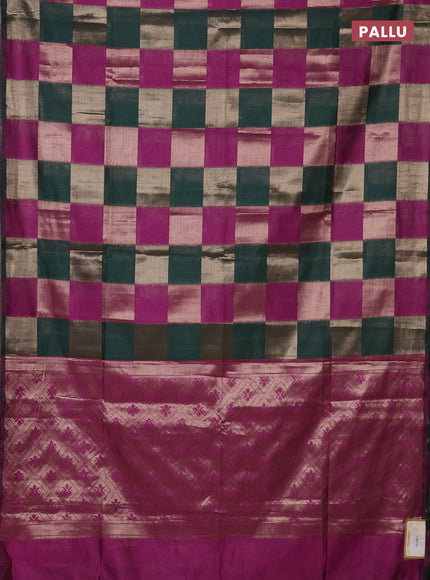 Green & Magenta Pink Semi Dupion Saree