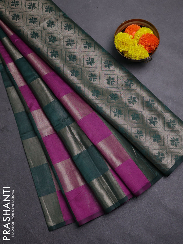 Bottle Green & Magenta Pink Semi Dupion Saree