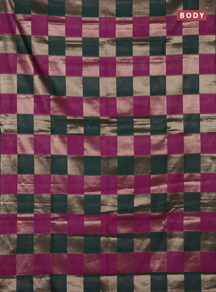 Bottle Green & Magenta Pink Semi Dupion Saree