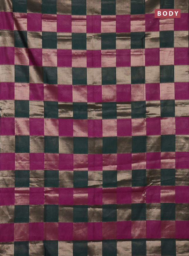 Bottle Green & Magenta Pink Semi Dupion Saree