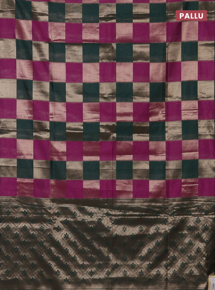 Bottle Green & Magenta Pink Semi Dupion Saree