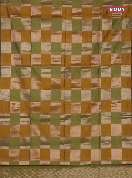 Mustard Yellow & Green Semi Dupion Saree