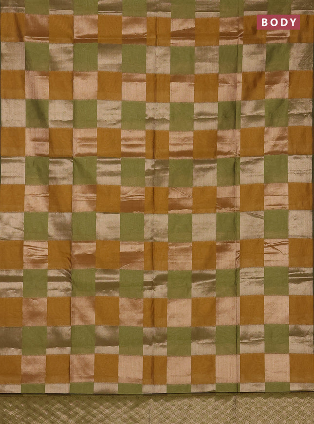 Mustard Yellow & Green Semi Dupion Saree