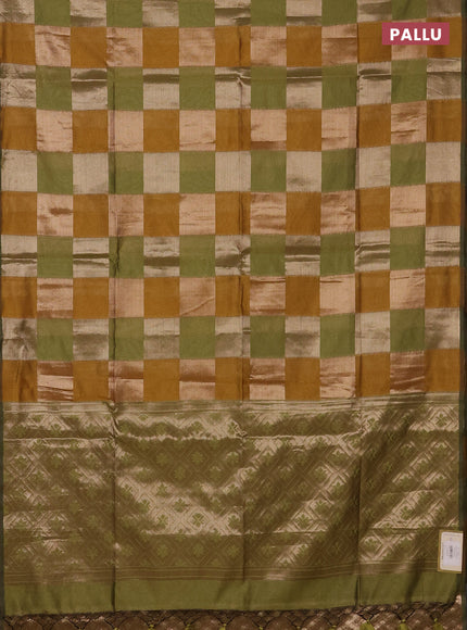 Mustard Yellow & Green Semi Dupion Saree