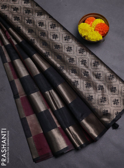 Wine & Black Semi Dupion Saree