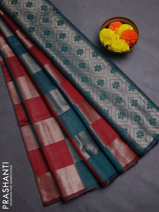 Peacock Green & Maroon Semi Dupion Saree