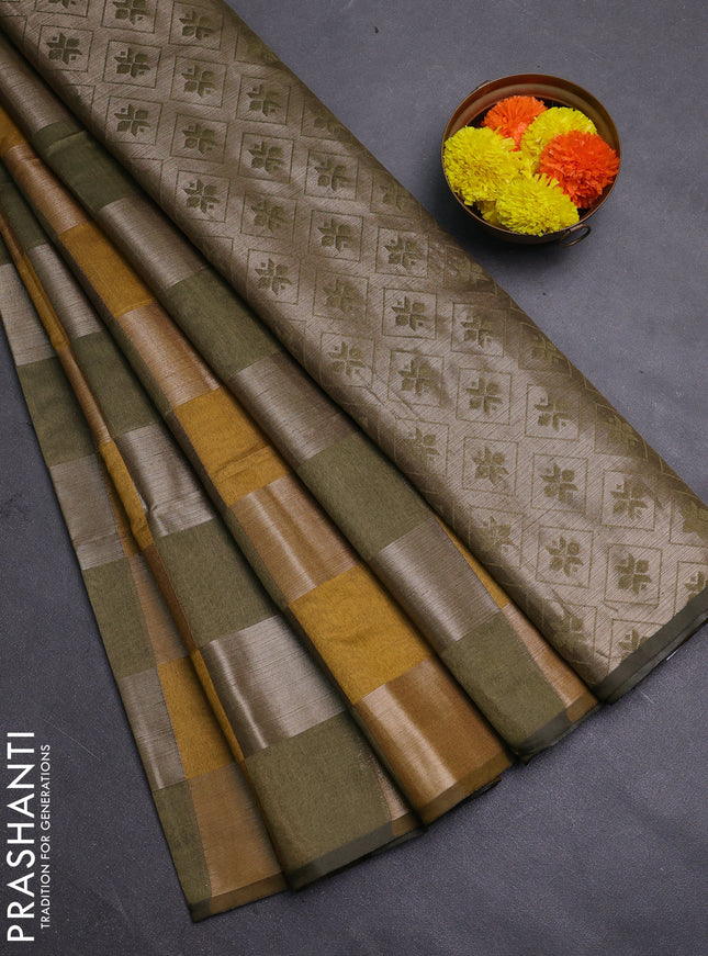 Mustard Yellow & Mehendi Green Semi Dupion Saree