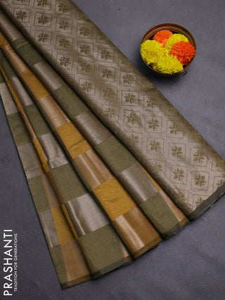 Mustard Yellow & Mehendi Green Semi Dupion Saree