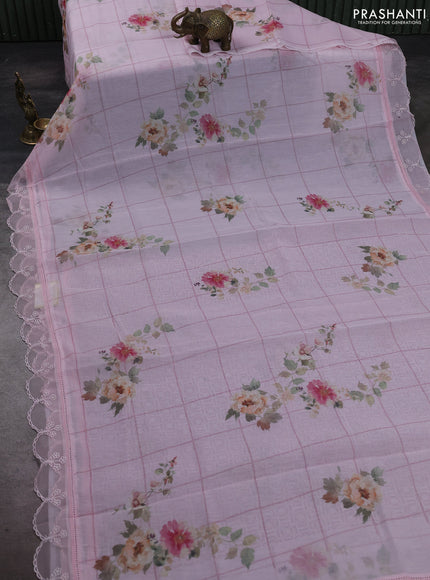 Pink Mul Cotton - Organza Border
