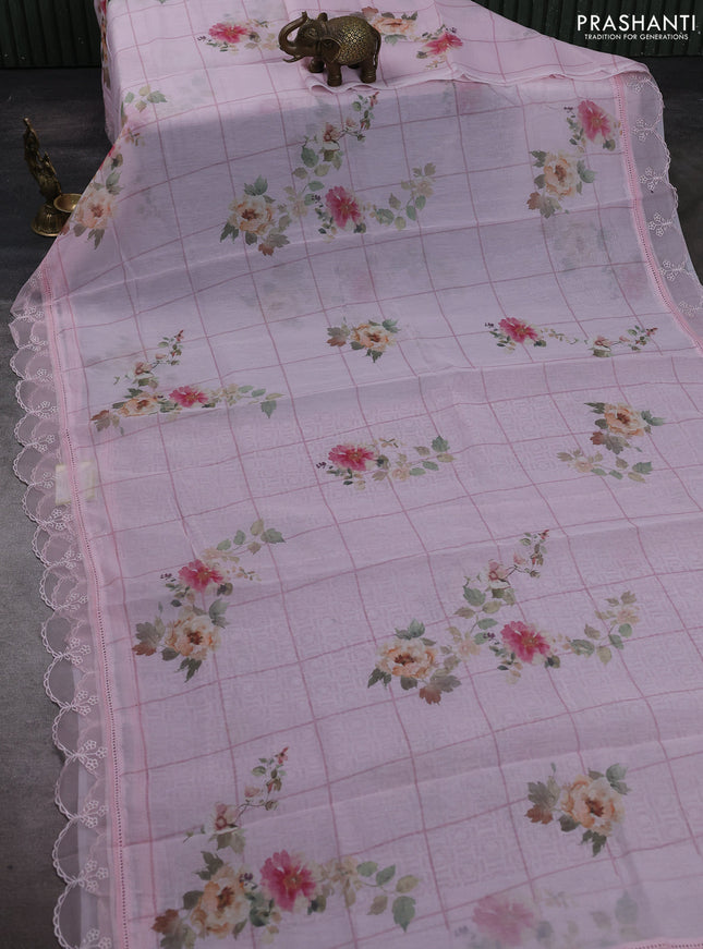 Pink Mul Cotton - Organza Border