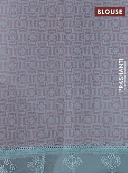 Teal Blue Mul Cotton - Organza Border