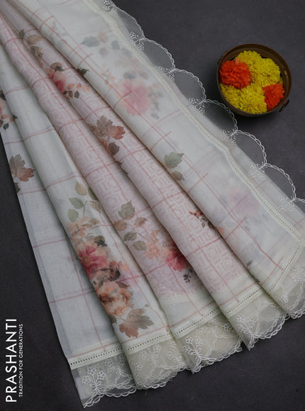 Off White Mul Cotton - Organza Border