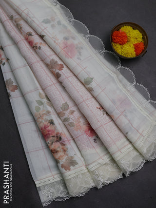 Off White Mul Cotton - Organza Border