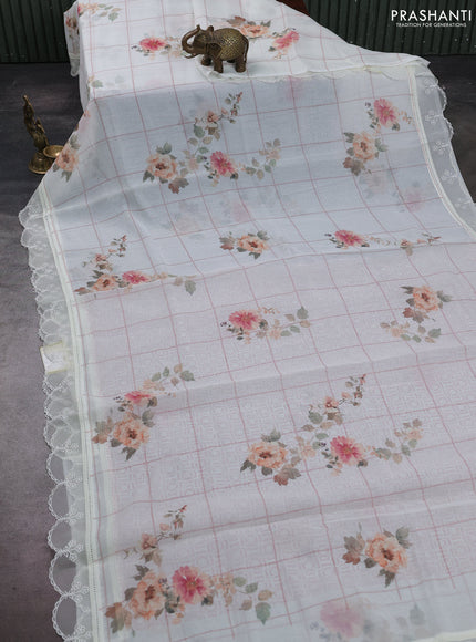 Off White Mul Cotton - Organza Border