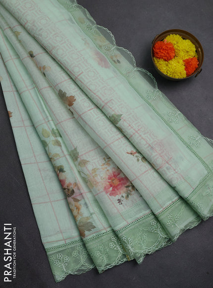 Pista Green Mul Cotton - Organza Border