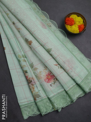 Pista Green Mul Cotton - Organza Border