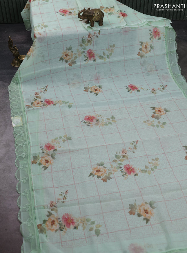 Pista Green Mul Cotton - Organza Border