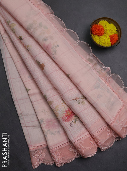 Peach Mul Cotton - Organza Border