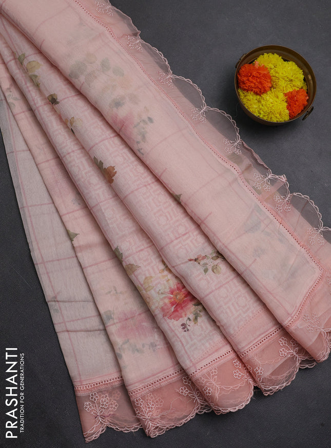 Peach Mul Cotton - Organza Border
