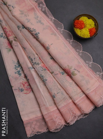 Peach Orange Mul Cotton - Organza Border