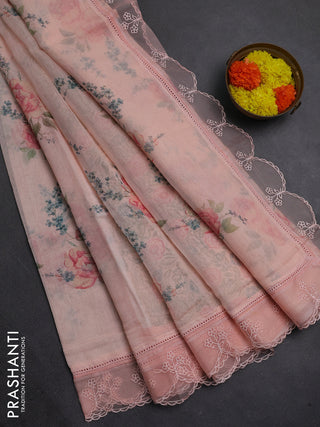 Peach Orange Mul Cotton - Organza Border