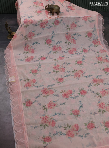Peach Orange Mul Cotton - Organza Border