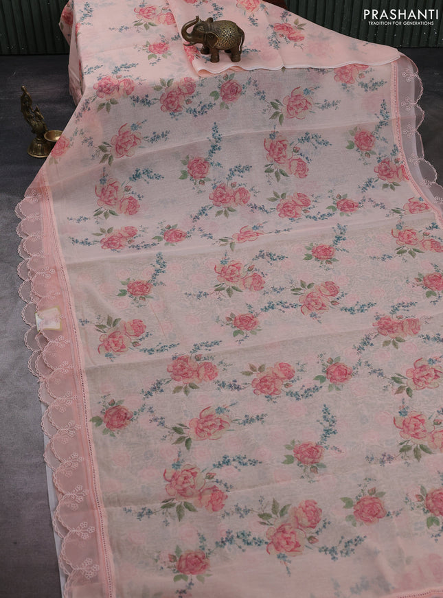 Peach Orange Mul Cotton - Organza Border