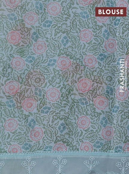 Teal Blue Mul Cotton - Organza Border