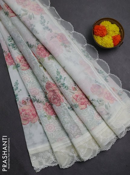 Off White Mul Cotton - Organza Border