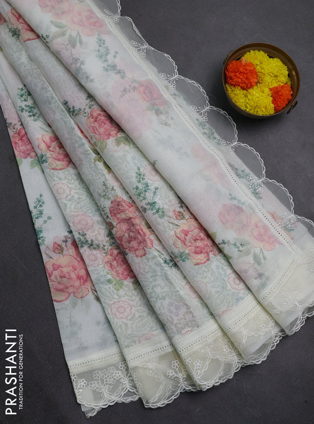 Off White Mul Cotton - Organza Border