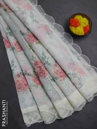 Off White Mul Cotton - Organza Border