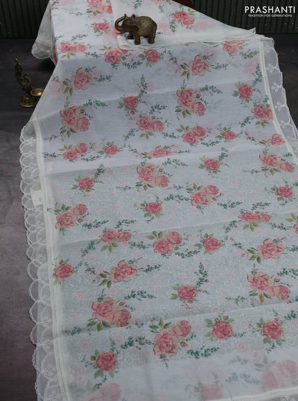 Off White Mul Cotton - Organza Border