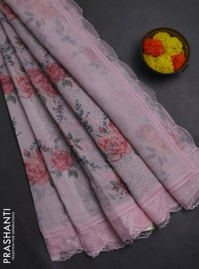 Pink Mul Cotton - Organza Border