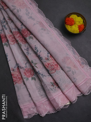 Pink Mul Cotton - Organza Border