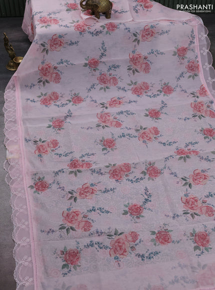 Pink Mul Cotton - Organza Border