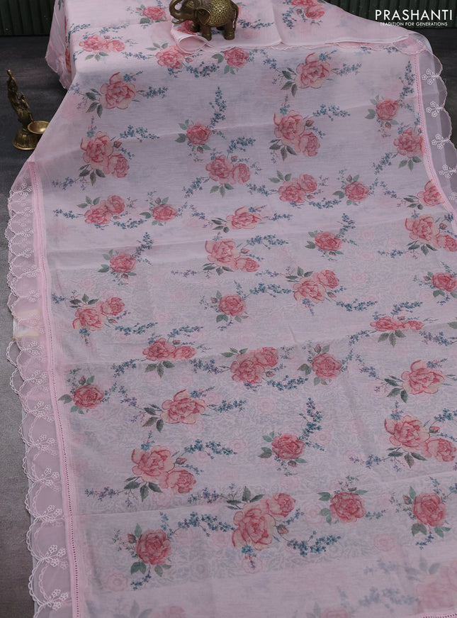 Pink Mul Cotton - Organza Border