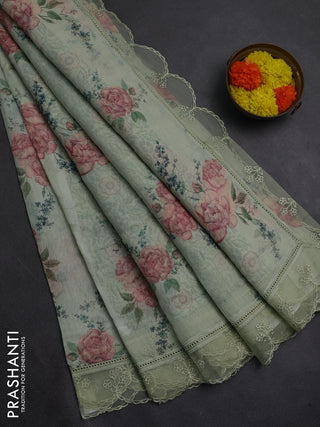 Pista Green Mul Cotton - Organza Border