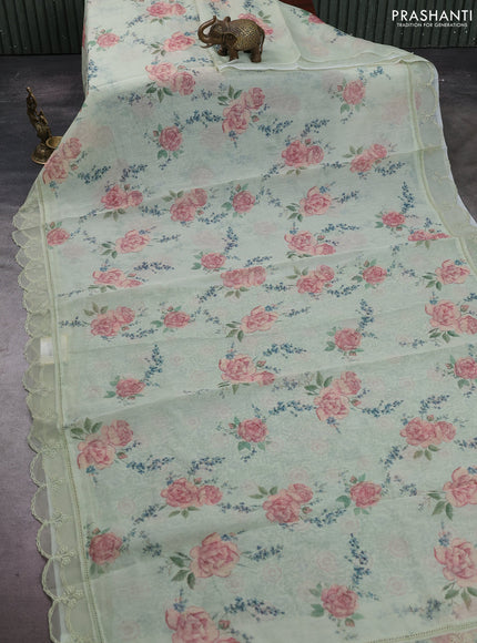 Pista Green Mul Cotton - Organza Border