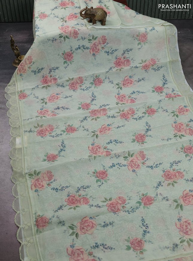 Pista Green Mul Cotton - Organza Border